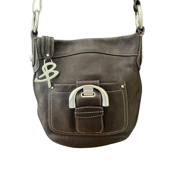 B Makowsky Brown Leather Crossbody Bag With Silver Hardware & Logo Charm - Picture 3 of 9